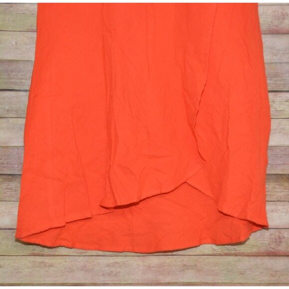 Mud Pie Ladies Red Orange Pull On Midi Skirt Size L Gauzy Cotton Faux Wrap - Picture 5 of 9